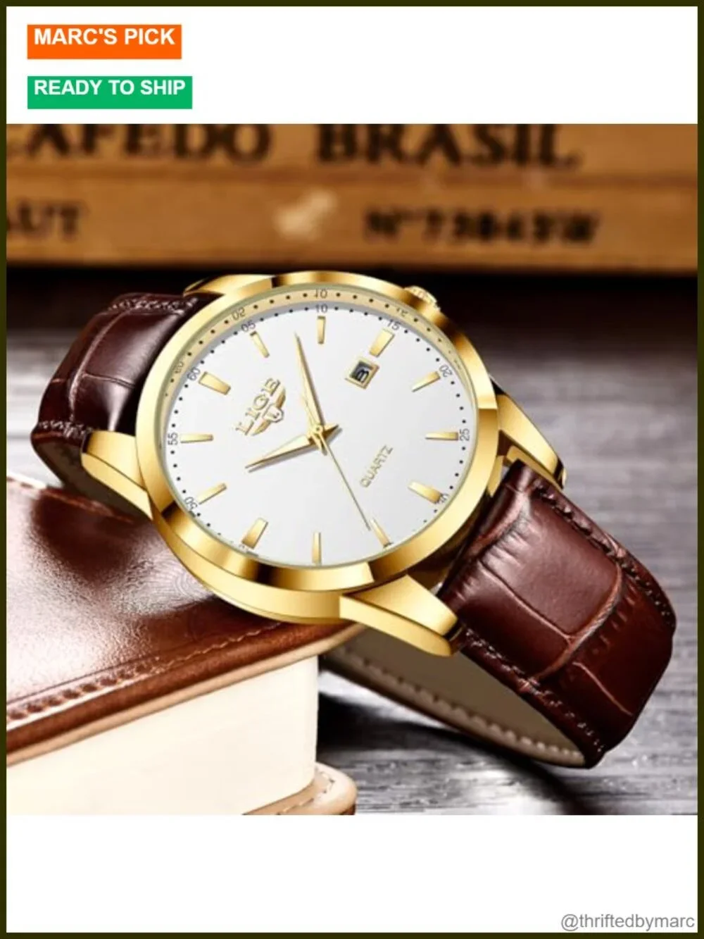 Men's Vintage Dress Chronograph Leather Watch Waterproof Quartz Luminous Date